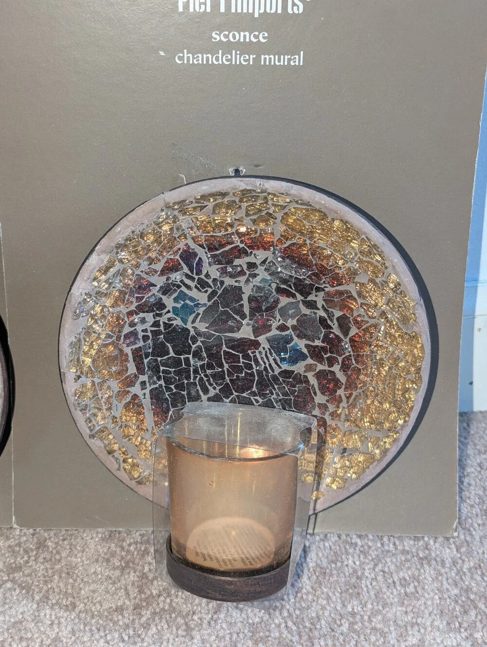 Pier 1 Amber and Bronze Mosaic Glass Wall Sconces for Tea Lights